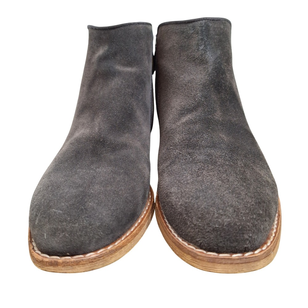 Sam Edelman Western Mercer Grey Suede Boots‎ Side Zip Stacked Heel Women's 9.5M